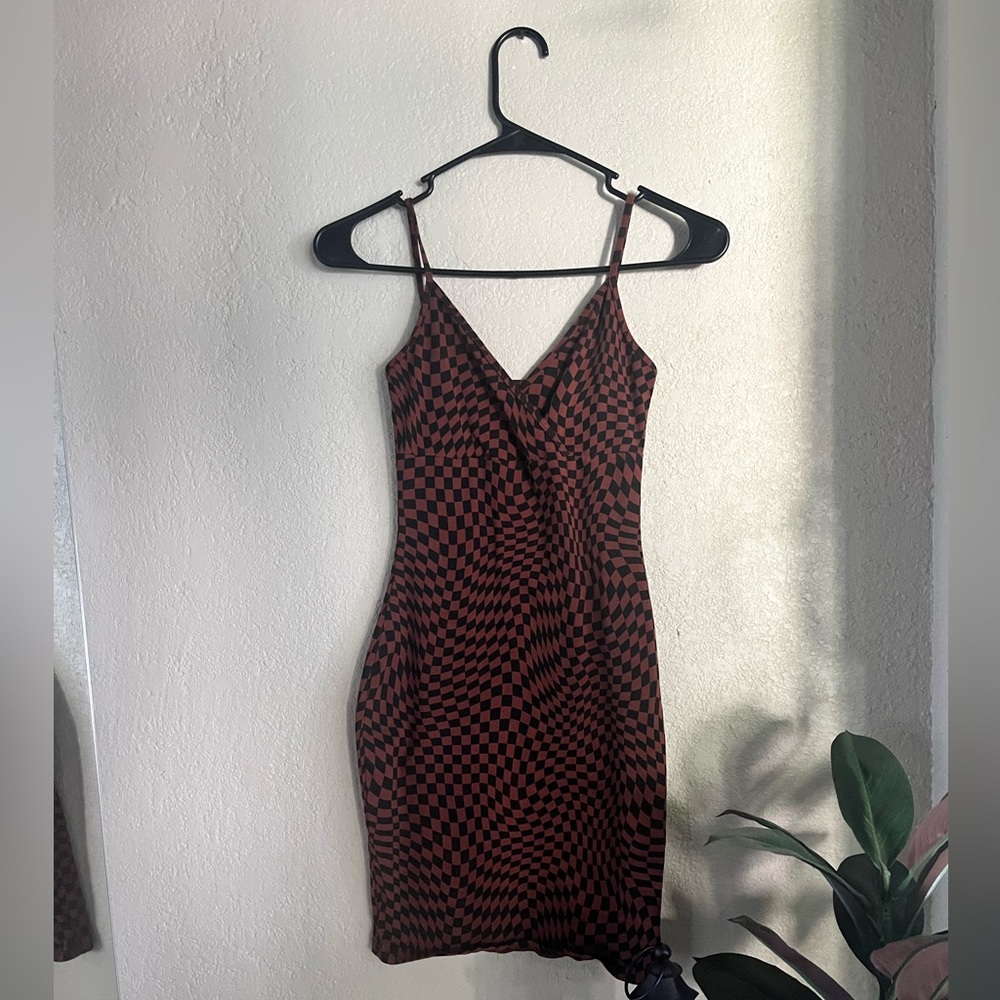Wild Fable Brown and Black Checkered Bodycon Dress XS